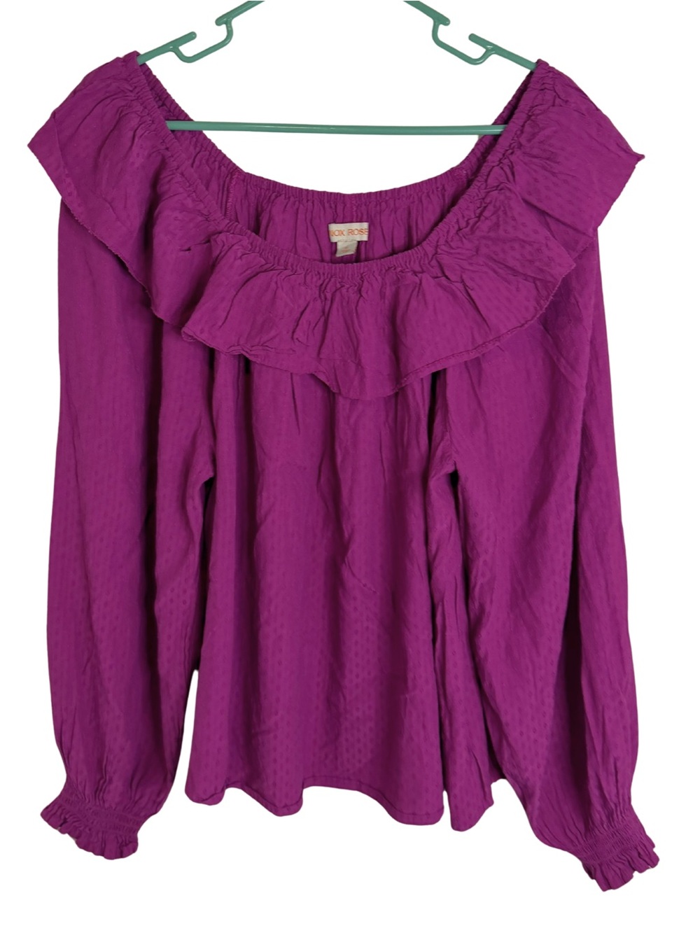 3/$20 Knox Rose Magenta Off-Shoulder Ruffle Long Sleeve Blouse Size XL